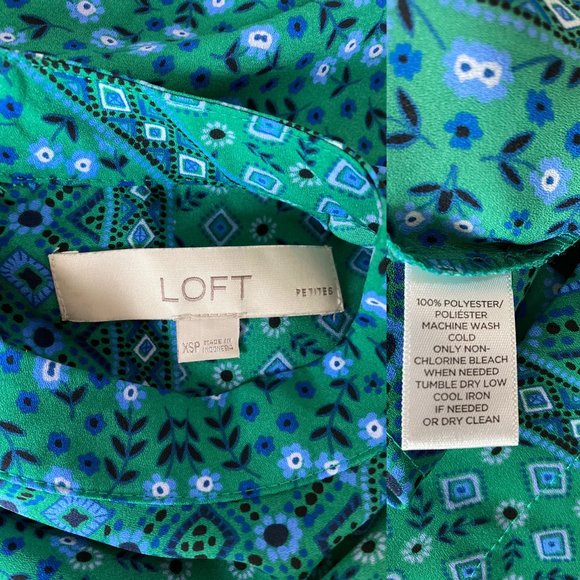 LOFT Teal Green Ditsy Floral Print Top Babydoll - Picture 9 of 9